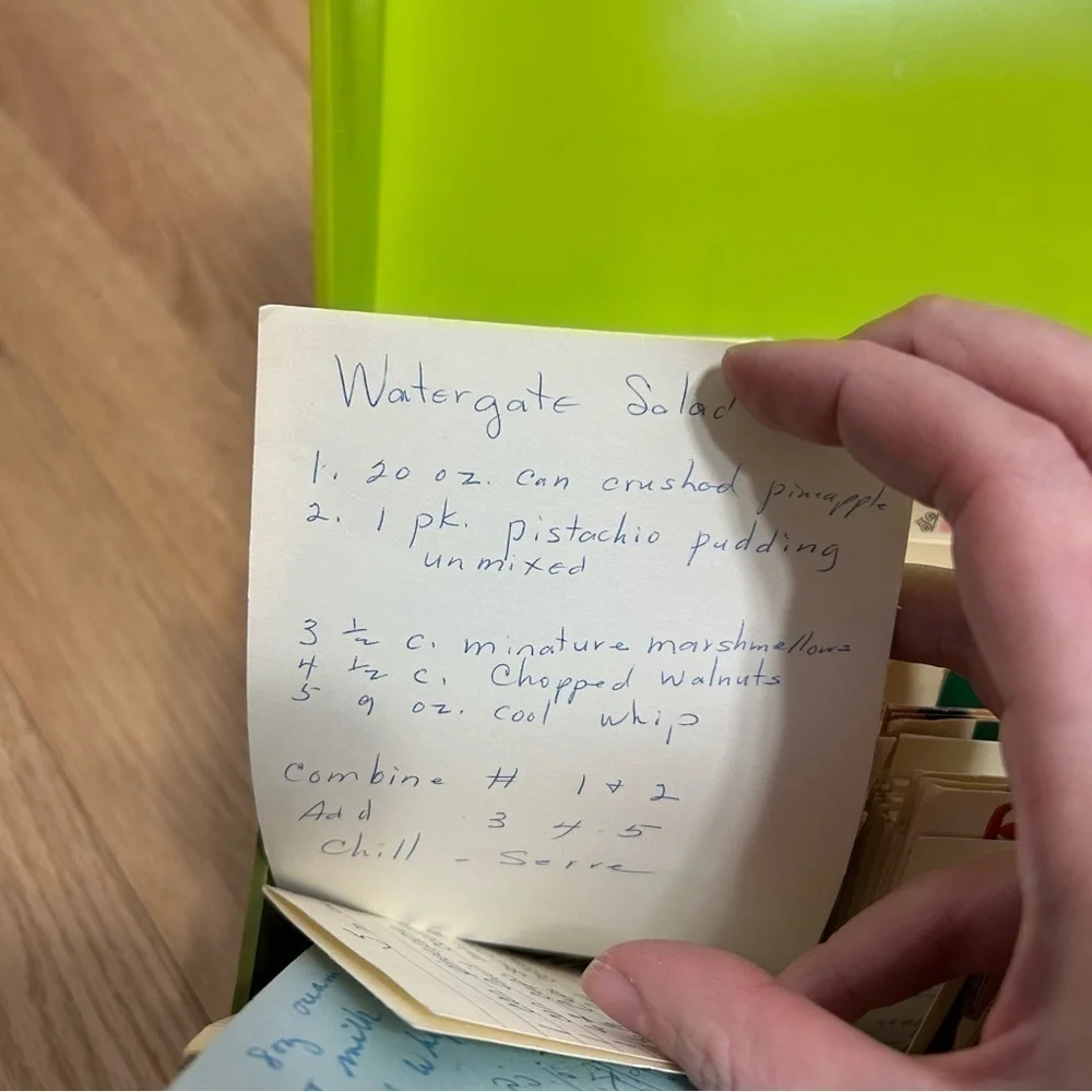 Vintage Betty Crocker Recipe Card Library Collection Lime Green Box Hand Written